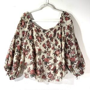 Aritzia Wilfred Floral Pleated Peasant Top tie sleeve